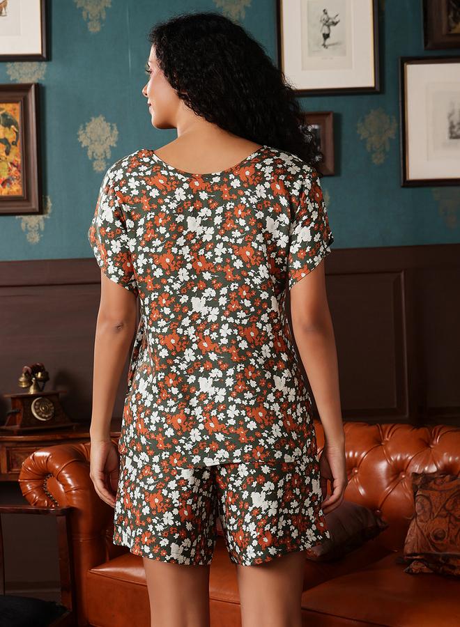 Clovia Floral Print Top and Shorts Set - Image 5